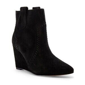 Rebecca Minkoff Black Bianca Suede Wedge Booties, Size 6.5